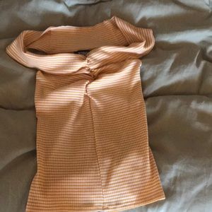 Off the shoulder yellow stripped shirt